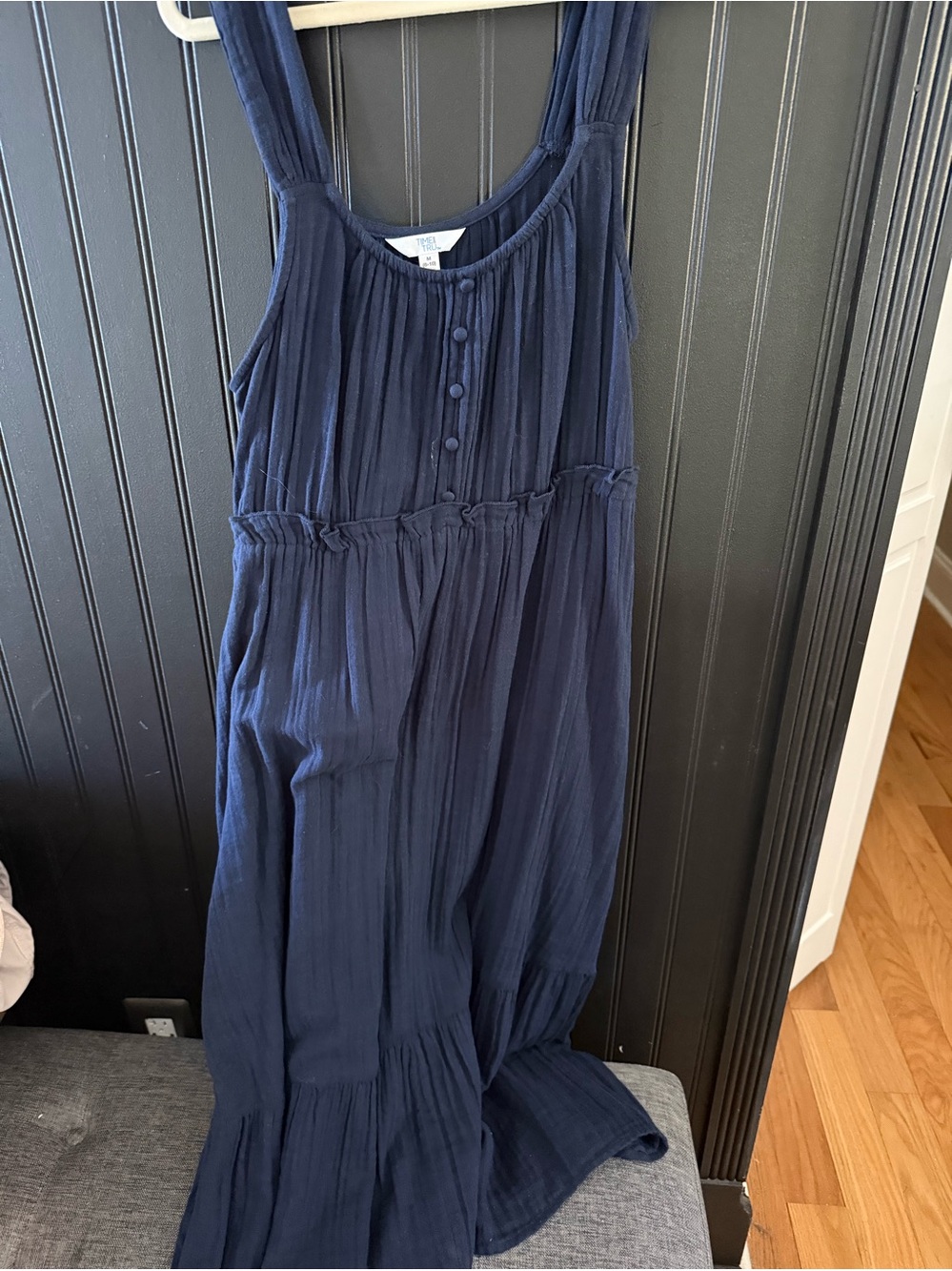 Navy Gauze Maxi Dress with Button Front